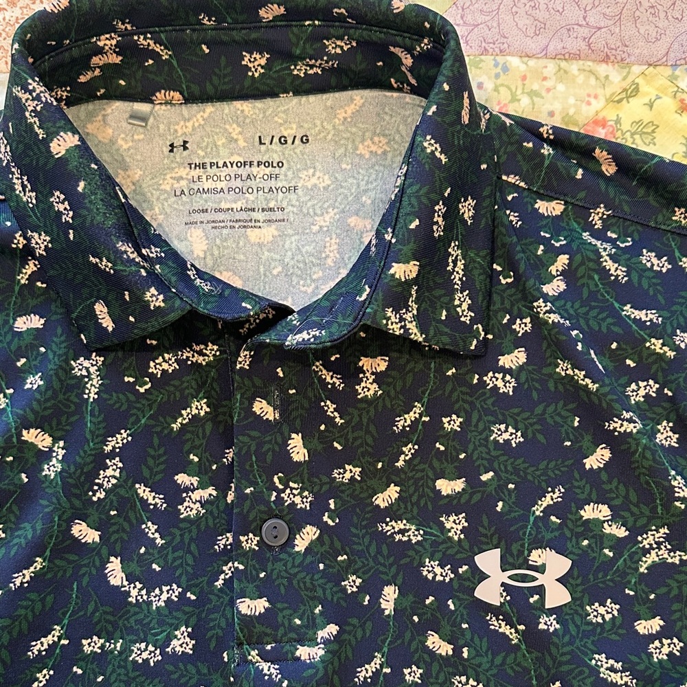Under Armour Men's Black Polo with Floral Accents - Picture 2 of 3
